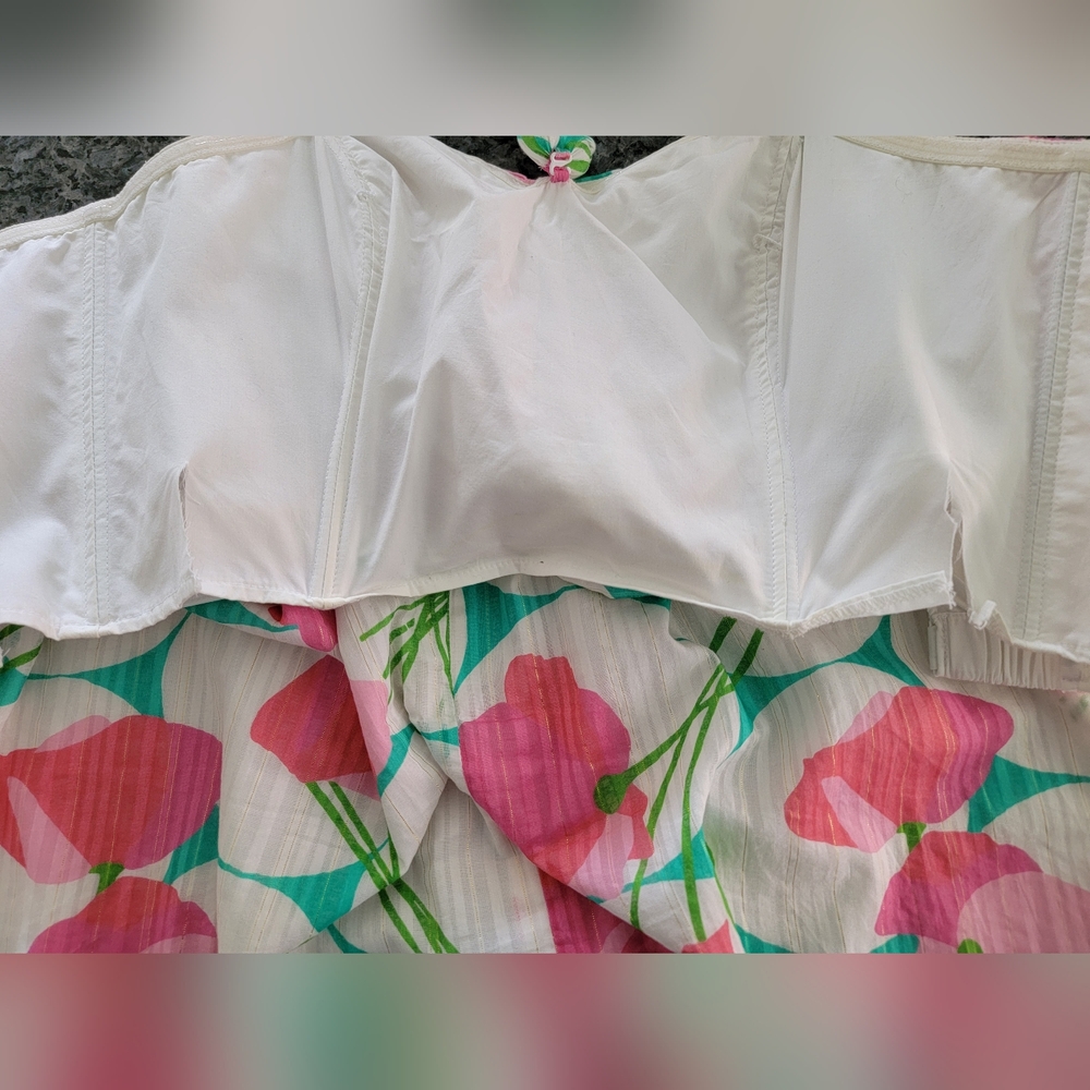 Lilly Pulitzer White Strapless Dress with Pink & Green Floral Print - Picture 10 of 10